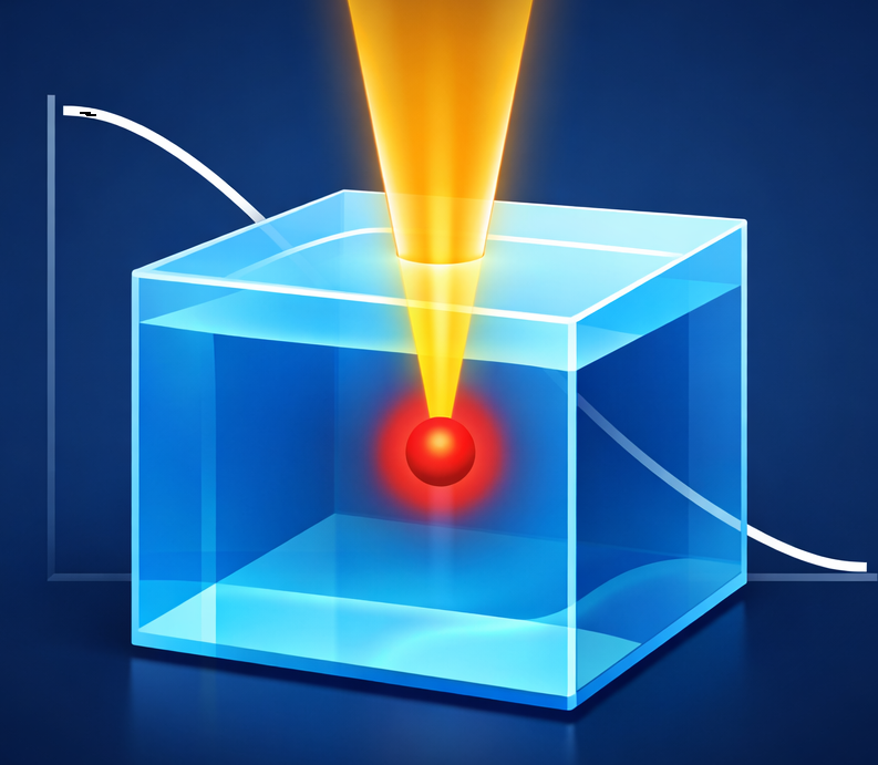 DosiPlot — Cuve à eau, faisceau et chambre d'ionisation